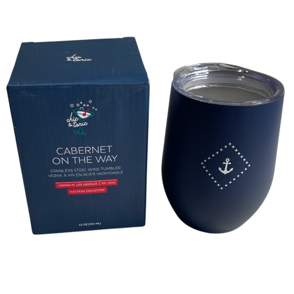 Chic & Tonic NIB Cabernet On The Way Stainless Wine Tumbler Anchor Nautical Navy
